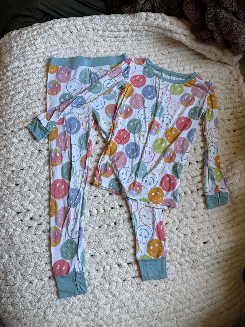 Little Sleepies Multicolor Smiley Face Pajama Set with Teal Trim